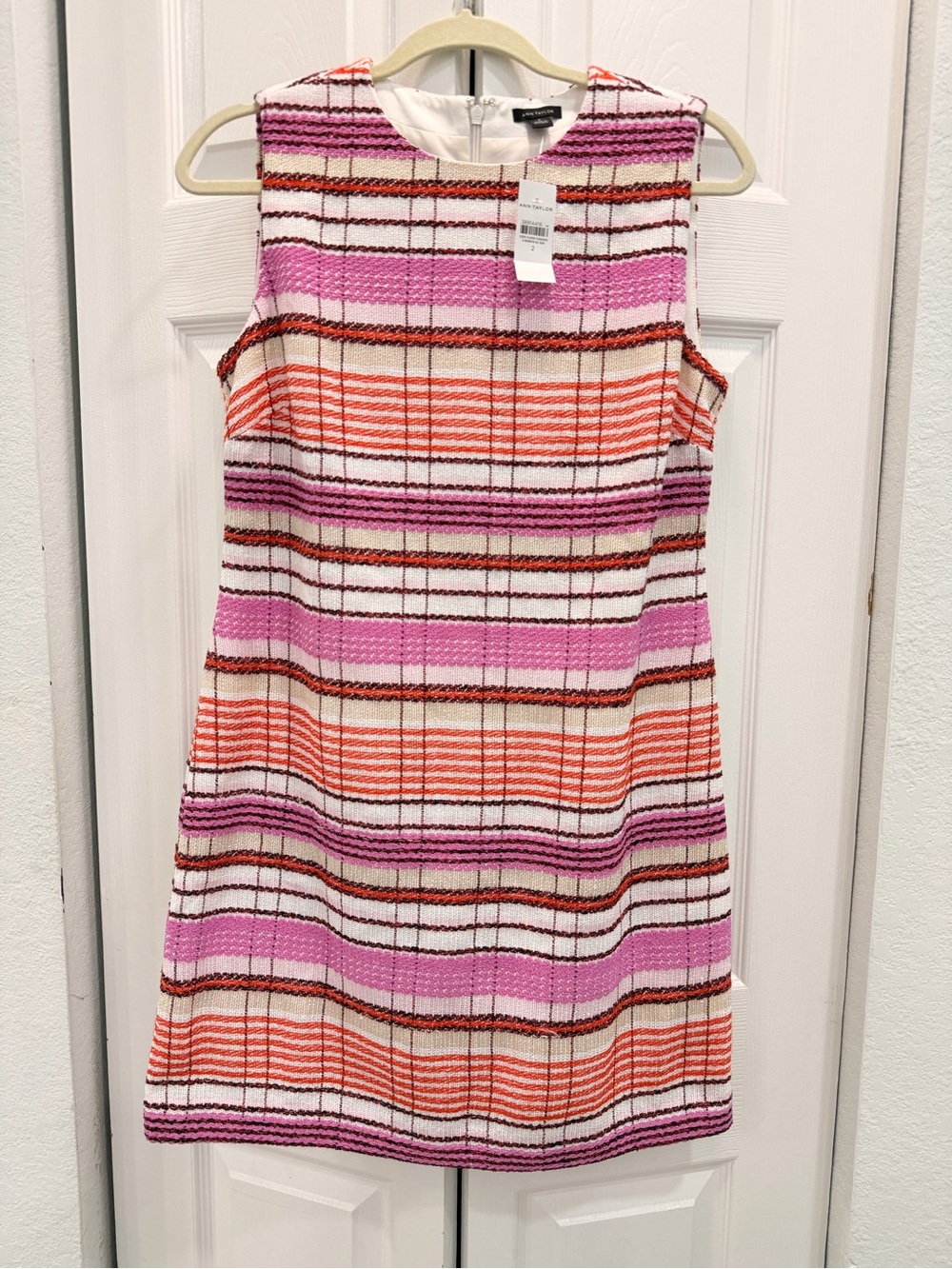 Ann Taylor Striped Textured Sleeveless Dress in Pink, Orange & White